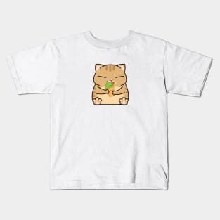 Chubby Cat Matcha Ice Cream Kids T-Shirt